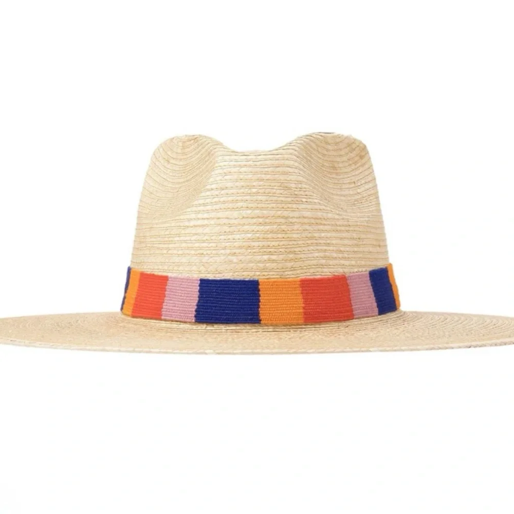 Striped Band Straw Fedora Hat - Natural